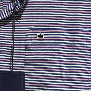 Crown & Ivy Pink & Blue Striped Motion Flex Polo Shirt with Pocket Size L - NWT
